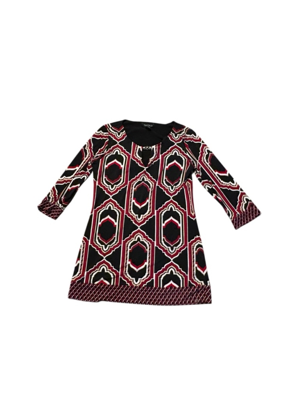White House black market geometric mini dress burgundy black tan
